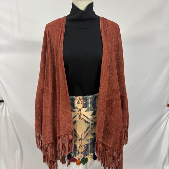 Suzanne Sommers Suede Leather Fringe Poncho - Picture 4 of 12